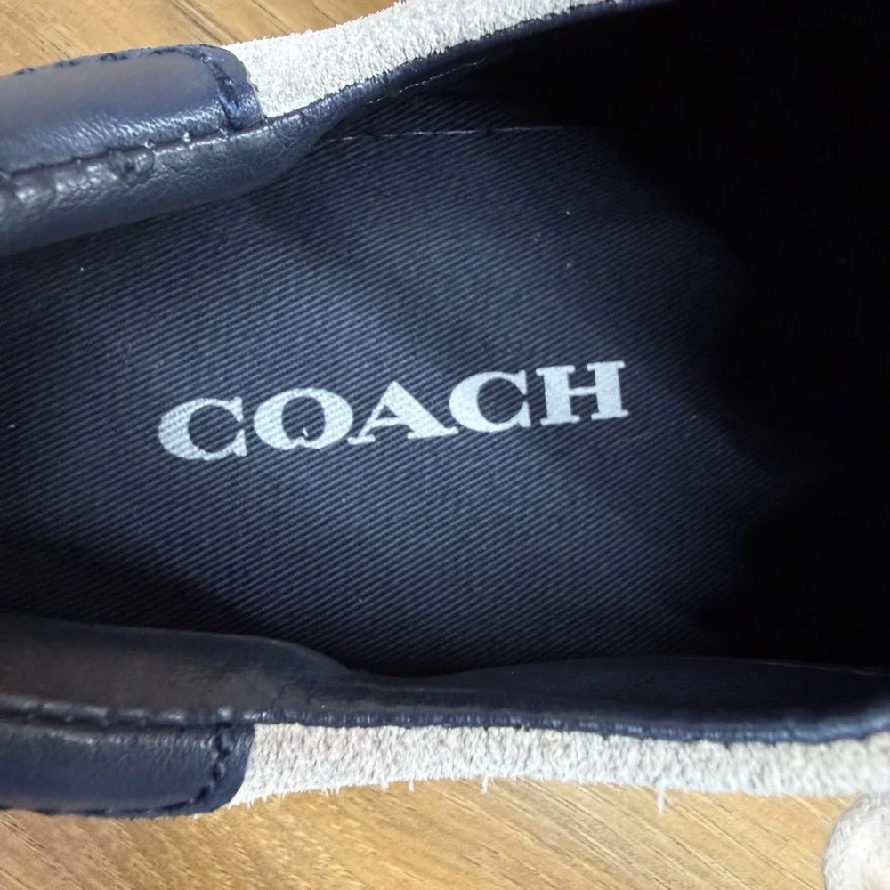 Coach Paddy Sneakers Chunky Low Top Womens 6 Cream Suede Navy Leather Casual